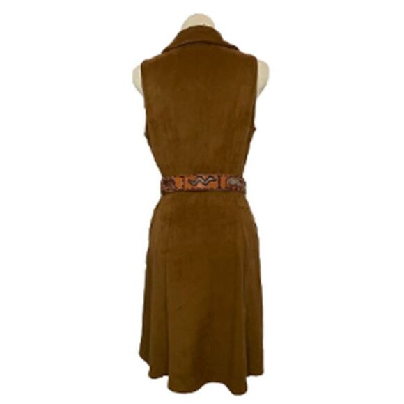 New York & Company Faux Suede Button Front Sleeveless Brown Dress - Picture 3 of 8